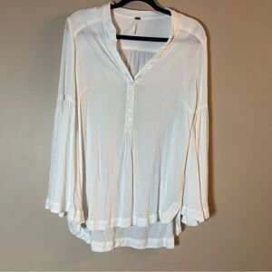Free People White Long Sleeve Buttoned Blouse